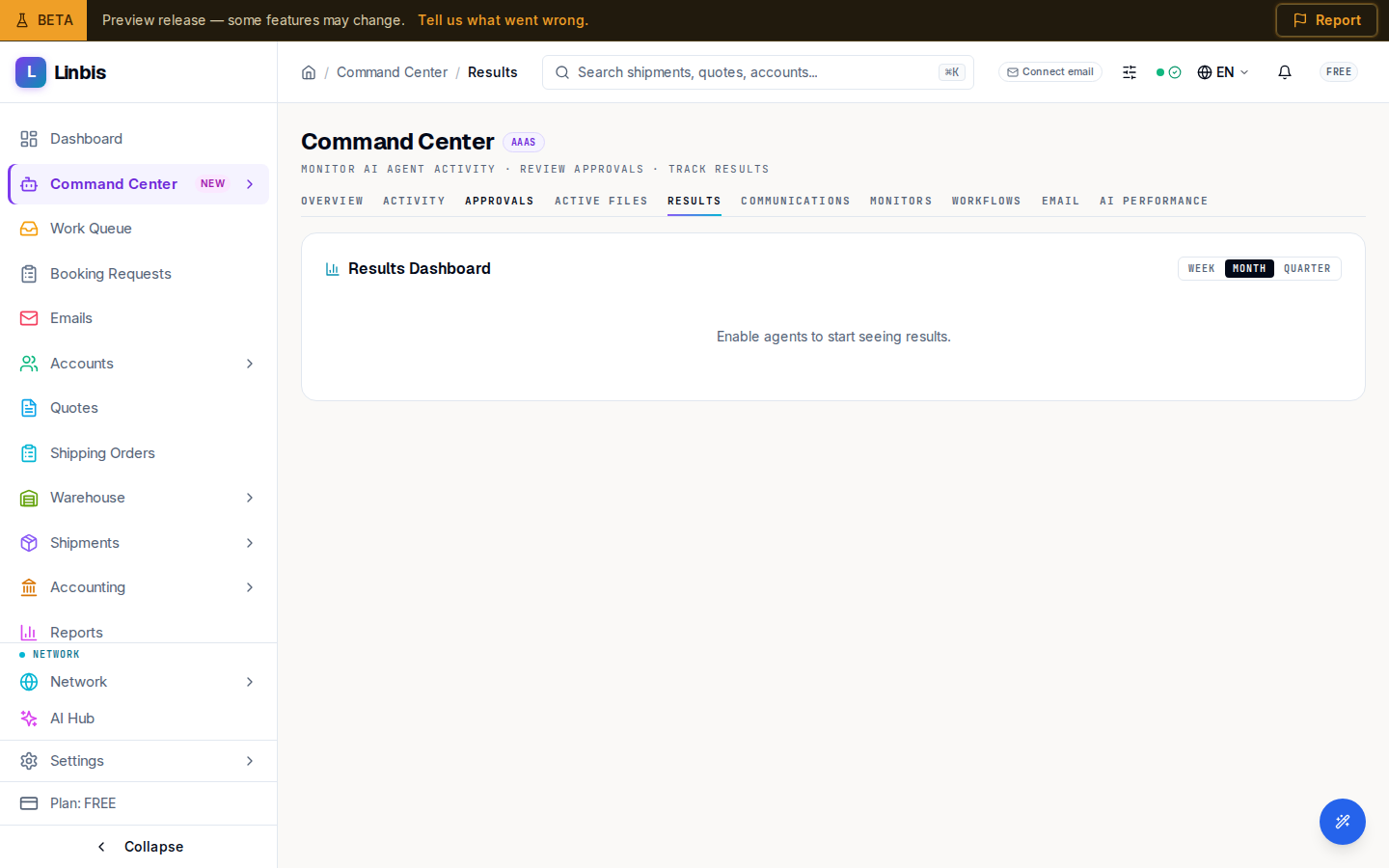 The Command Center Results tab — the automation scorecard with Total Actions, Time Saved, Accuracy, and Auto-Executed, over the Actions by Category breakdown